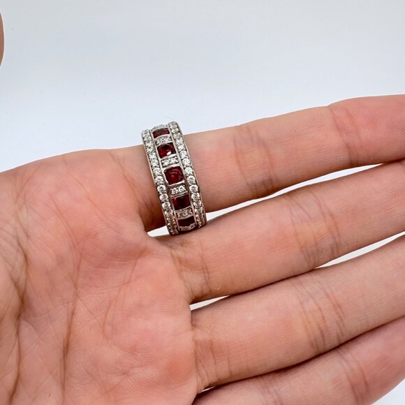 VTG Sterling Silver 925 Red & White Cubic Zirconia Statement Ring Size 10.5 - Picture 6 of 9
